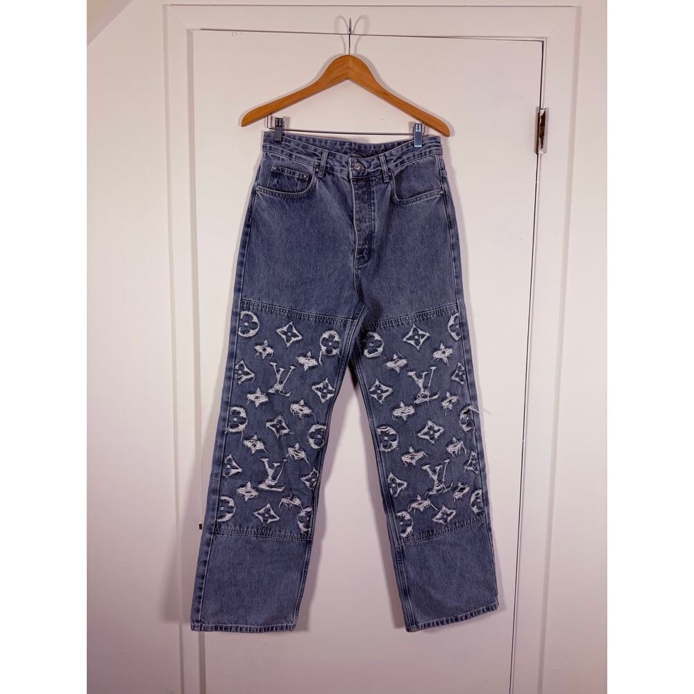 Louis Vuitton Distressed Monogram Denim Jeans Size 32